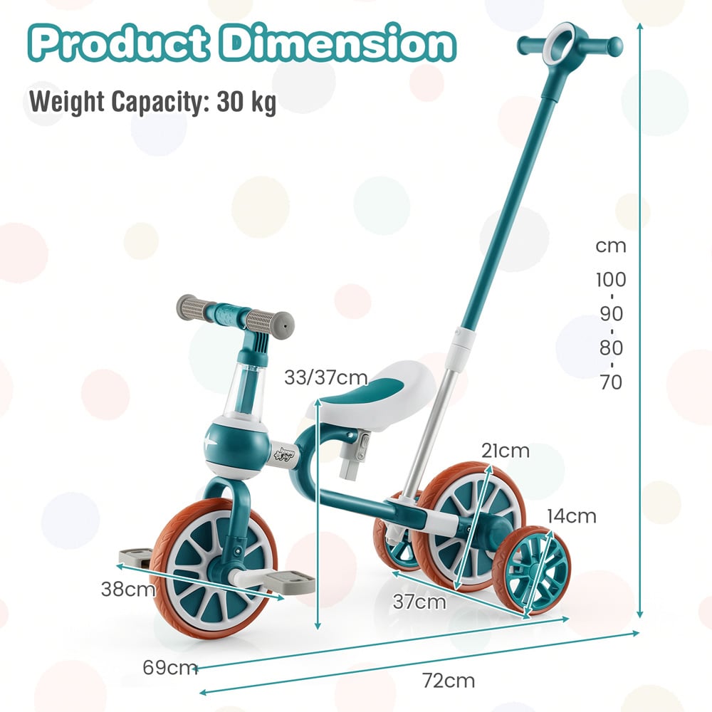 Costway 4-in-1 Kids Green Multifunctional Training Balance Trike Image 8