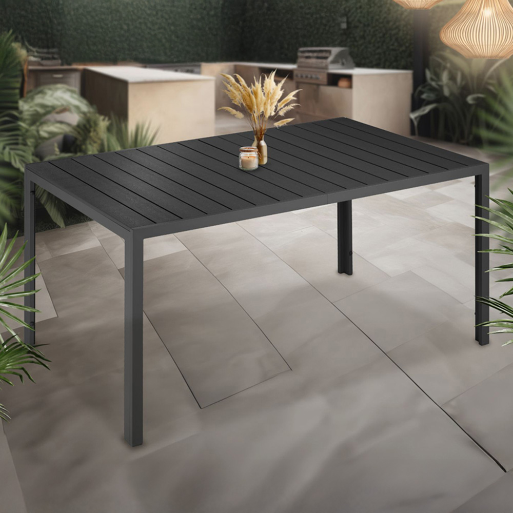 tectake Bianca Black Wood Look Aluminium Garden Table Image 1