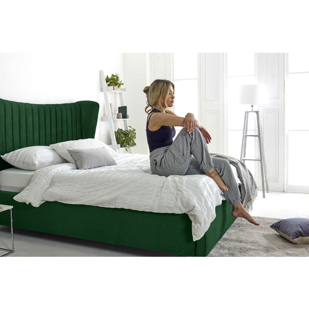 Eleganza Tatum Double Green Plush Velvet Bed Frame with Headboard Image 5