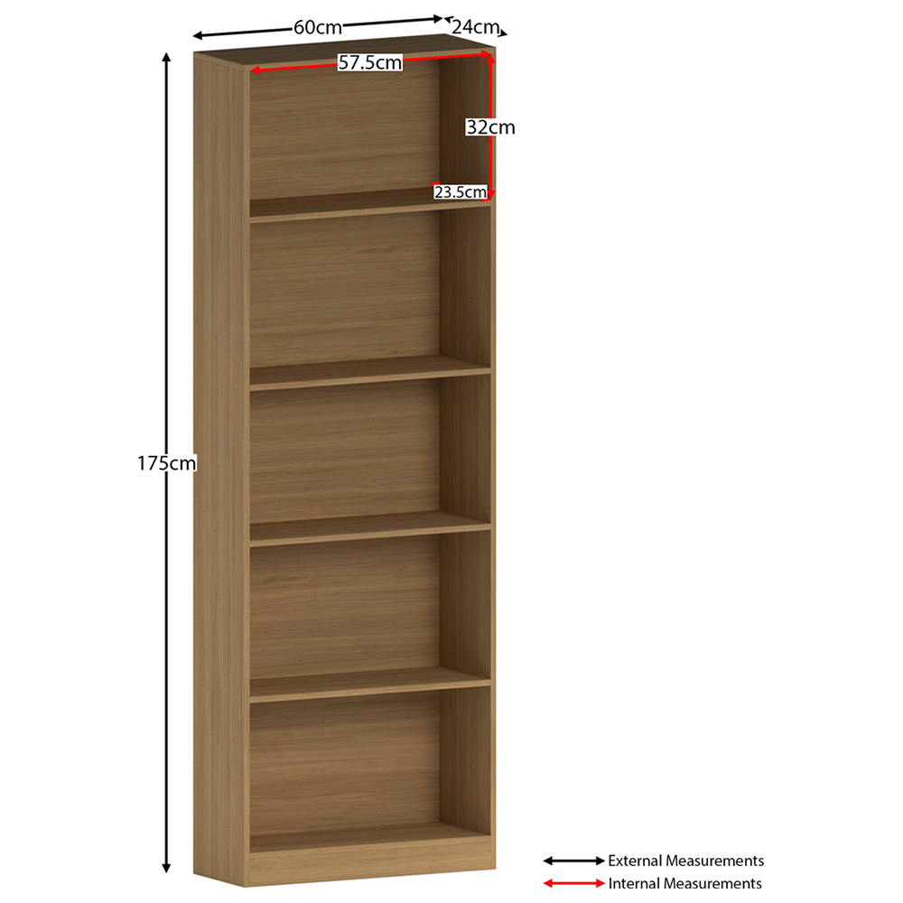 Vida Designs Cambridge 5 Shelf Oak XL Bookcase Image 7