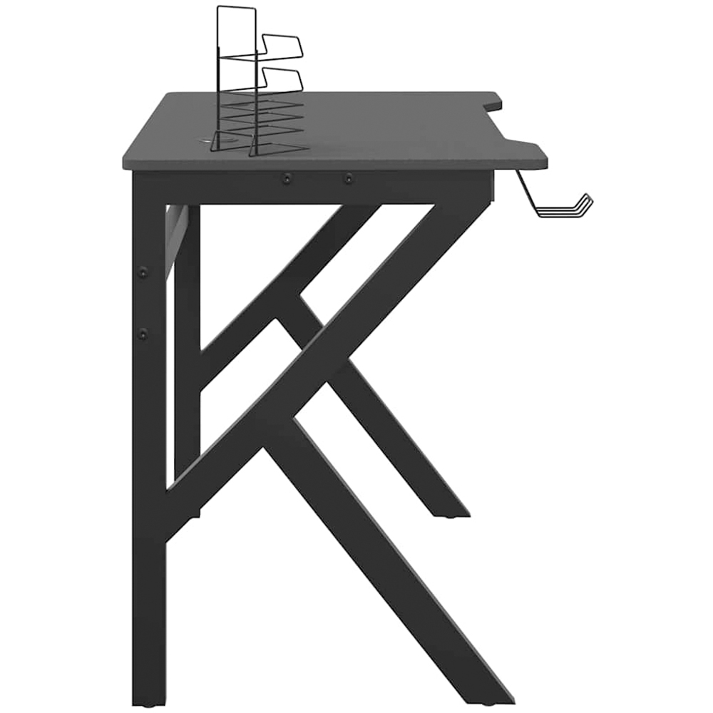 vidaXL K-Shaped Leg Gaming Desk with Headphone Holder Black 90cm Image 4