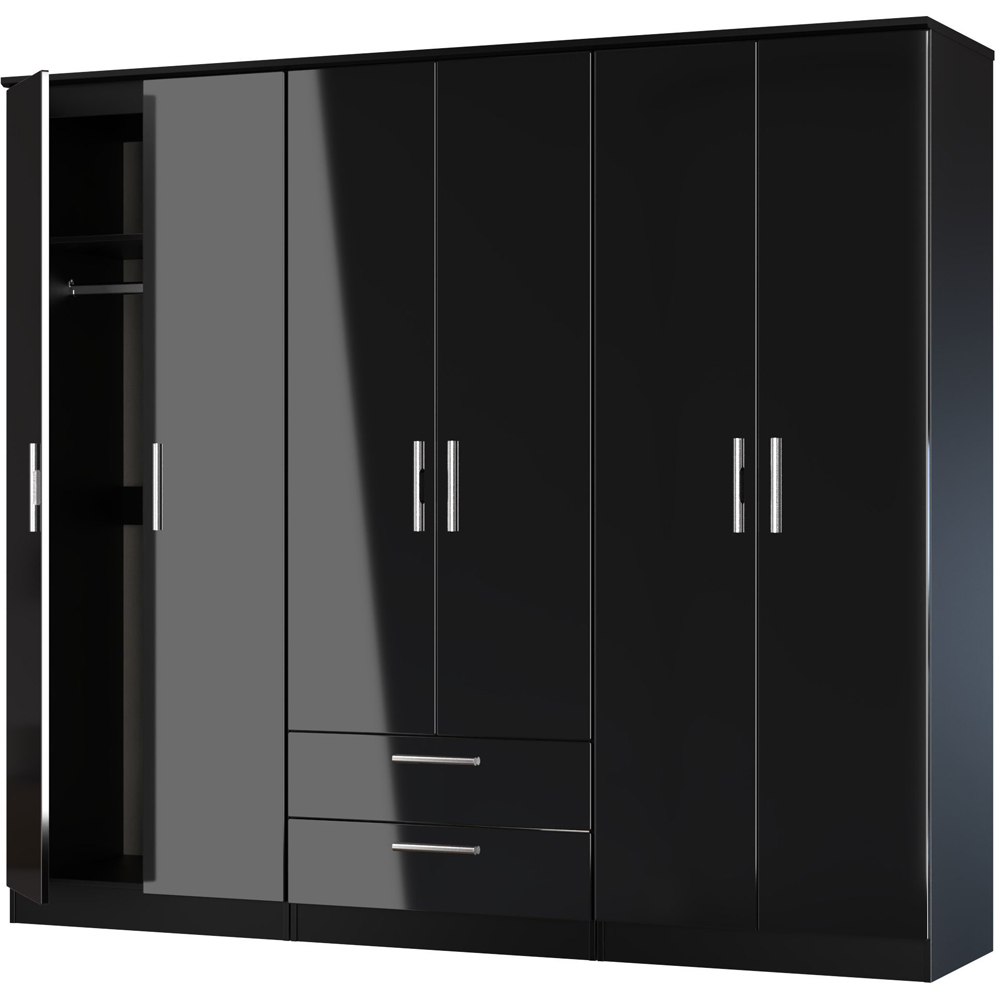Crowndale Knightsbridge 6 Door 2 Drawer Black Gloss and Black Tall Wardrobe Ready Assembled Image 3