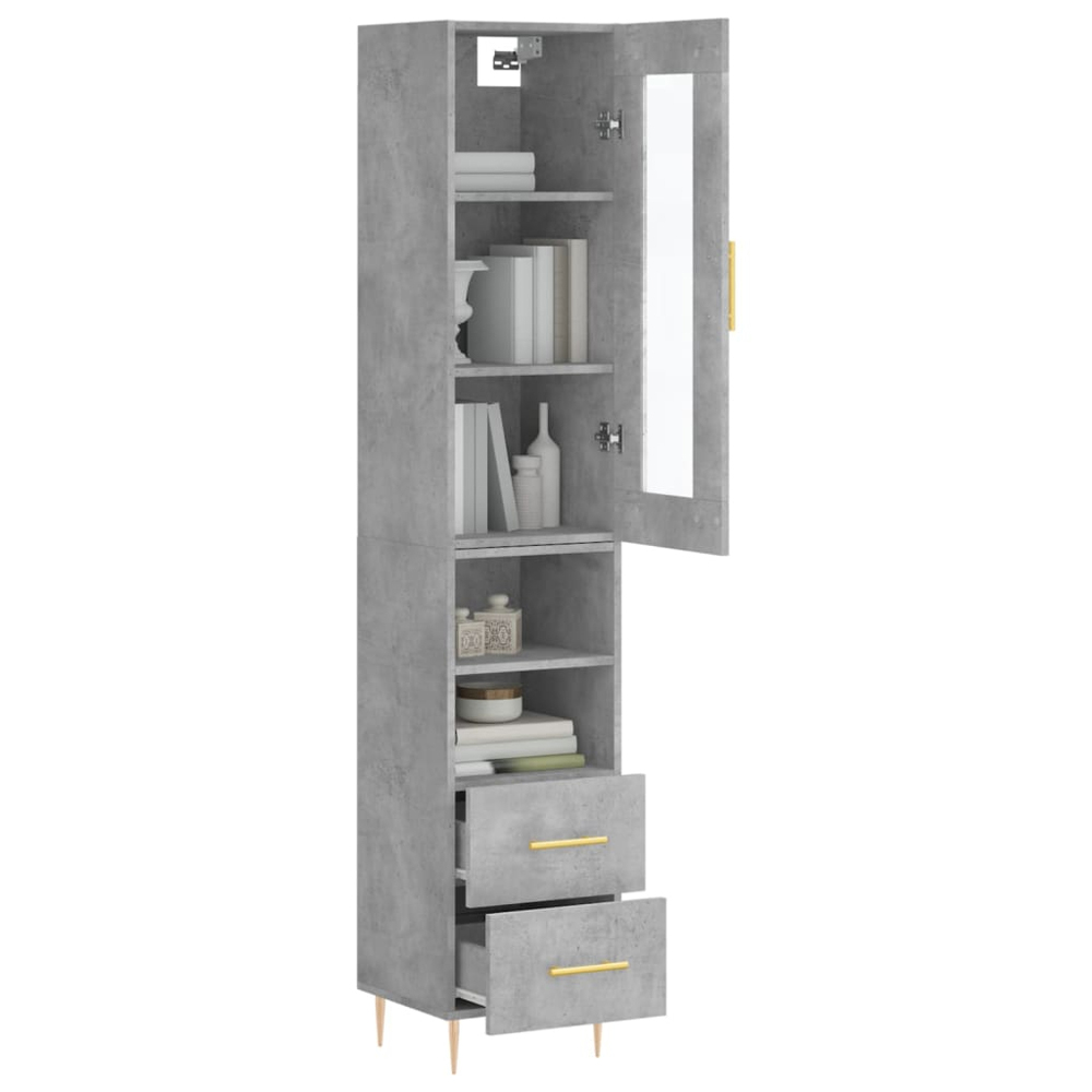 vidaXL Single Glass Door 2 Drawer 2 Shelf Concrete Grey Highboard Image 3