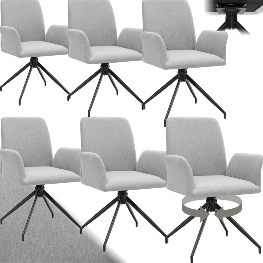 tectake Daya Set of 6 Light Grey Upholstered Swivel Chair Image 2