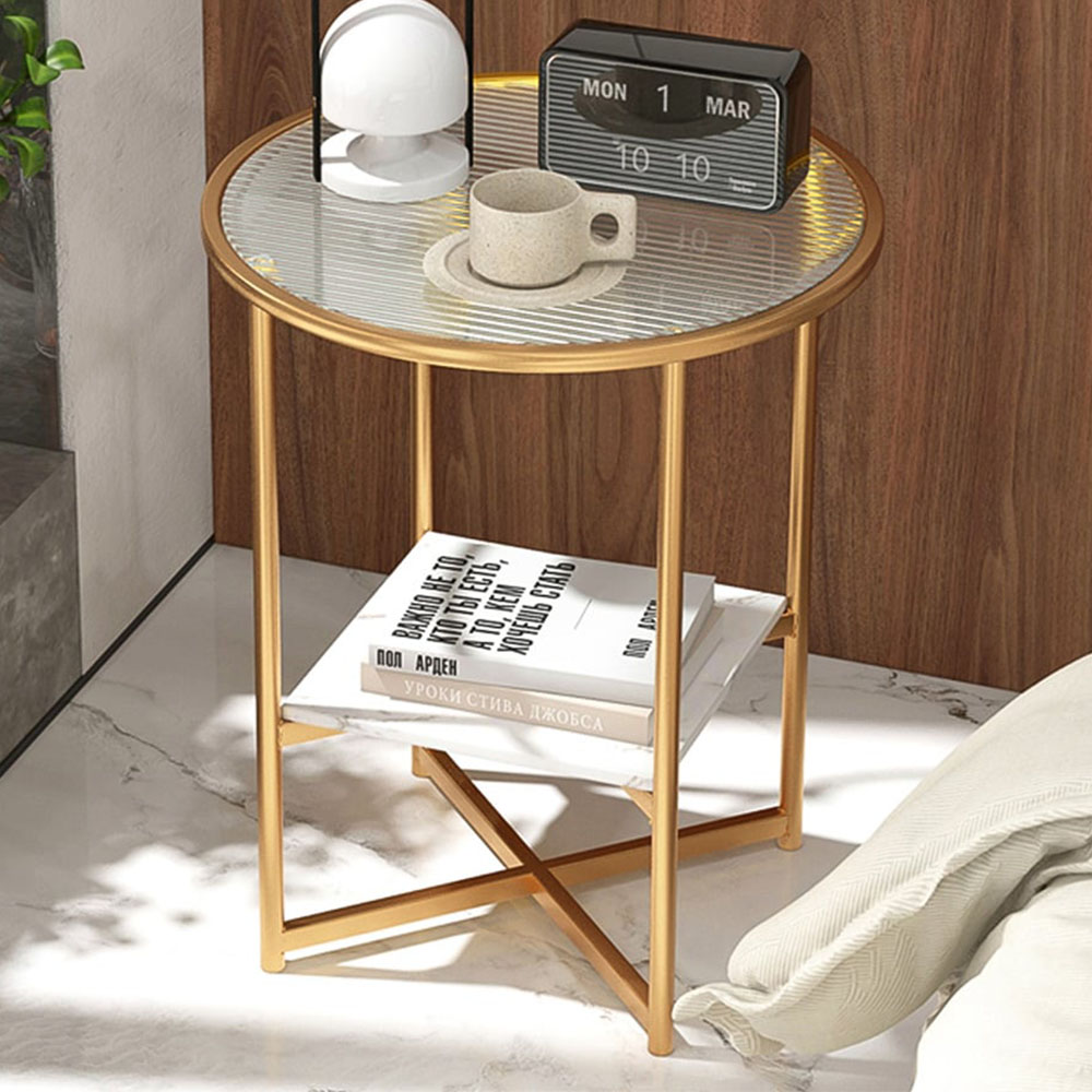 Costway Single Shelf White Faux Marble Round Side Table Image 1