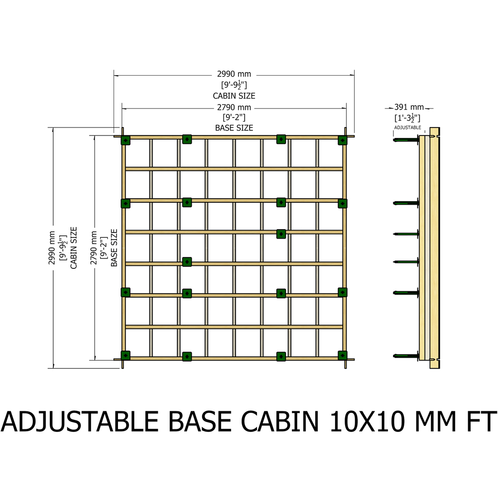 Shire 10 x 10ft Pressure Treated Adjustable Garden Shed Base Kit Image 4