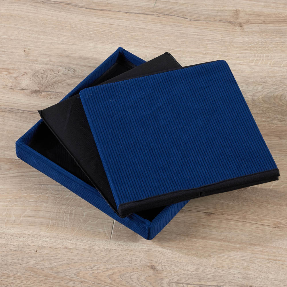 Home Source Blue Corduroy Upholstered Folding Ottoman Image 6