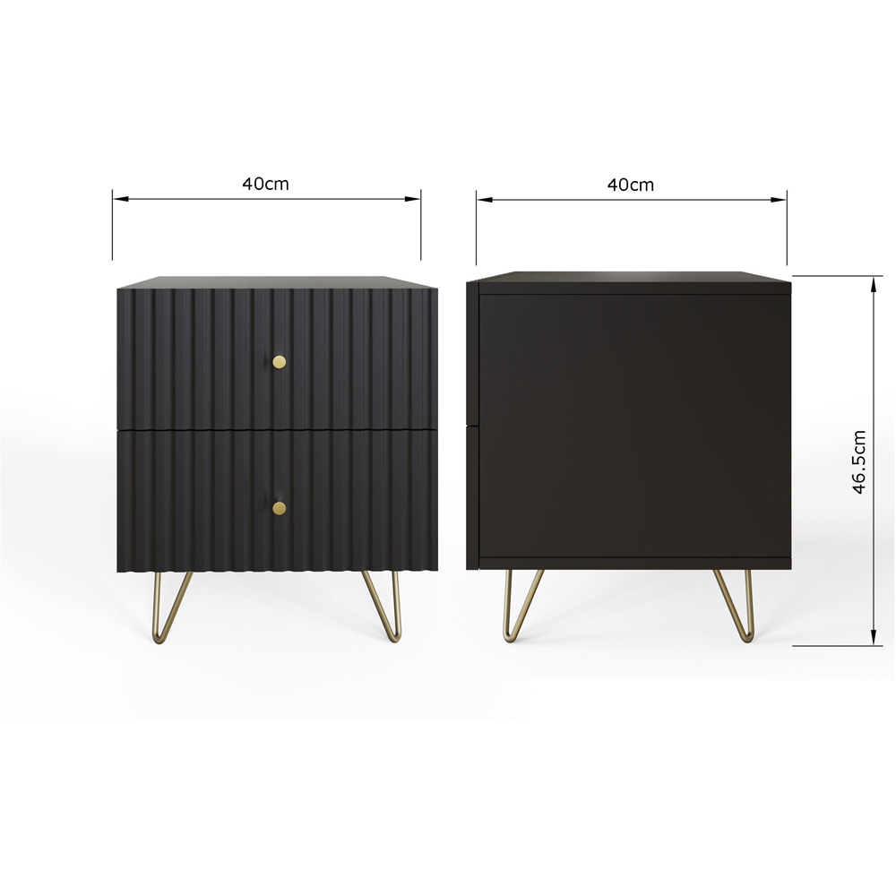 GFW Thalia 2 Drawer Black Bedside Table Image 9