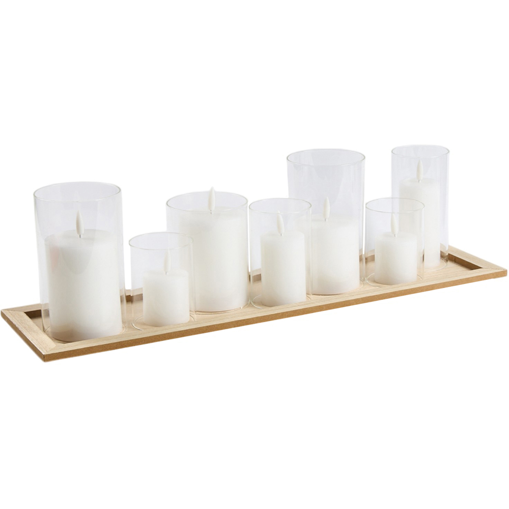 Set of 7 LED Candle Tray Clear Glass Image 6