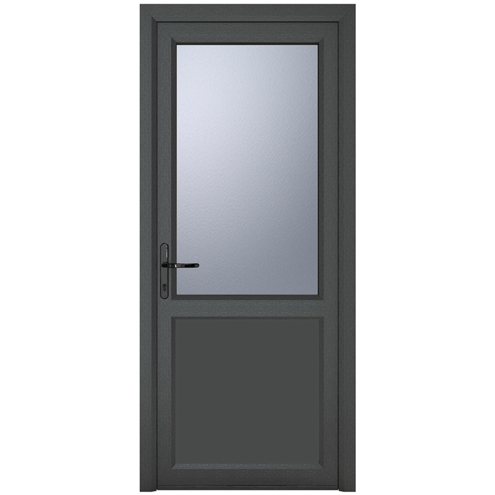 Crystal uPVC Triple Glazed Door Half Glass Half panel Right hand Grey White Obscure Glass 840x2090mm Image 1