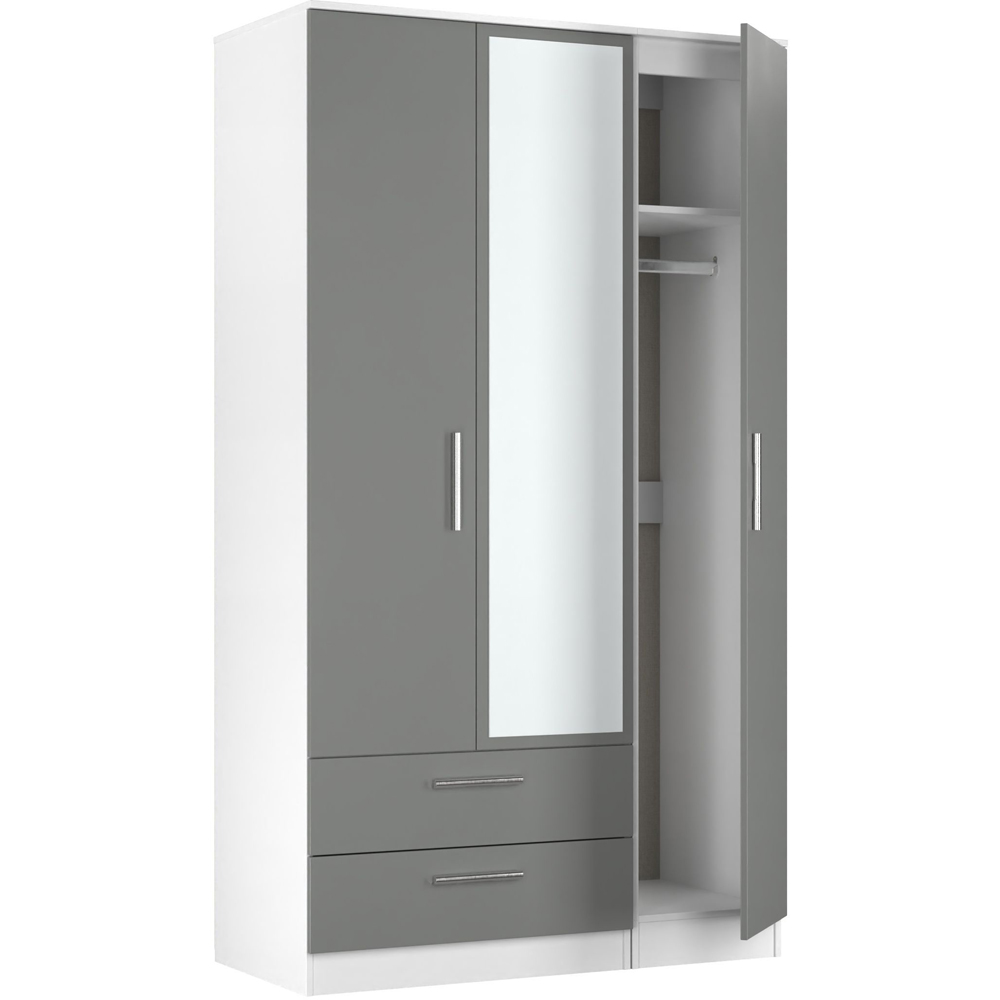 Crowndale Contrast 3 Door 2 Drawer Dusk Grey and White Tall Mirrored Wardrobe Ready Assembled Image 7