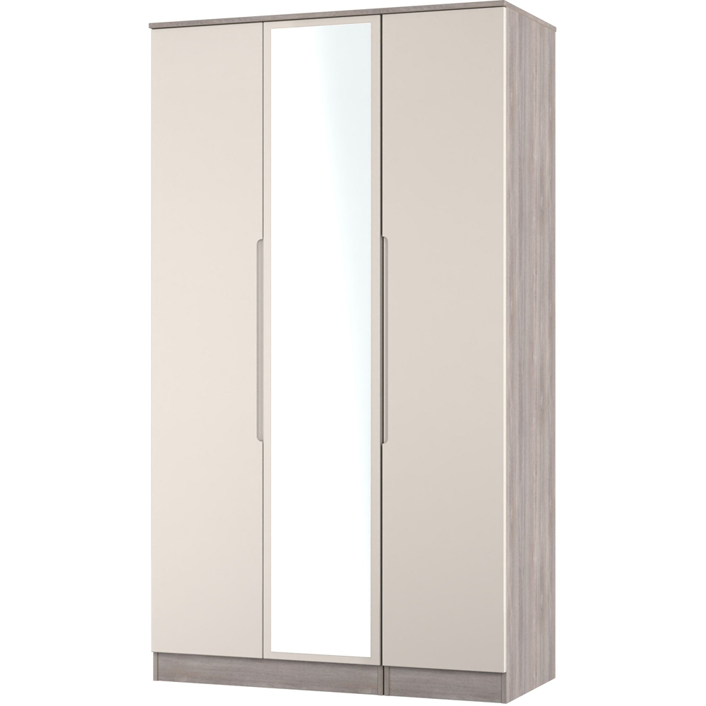 Crowndale Milan 3 Door Kashmir Gloss and Grey Oak Tall Mirrored Wardrobe Ready Assembled Image 2