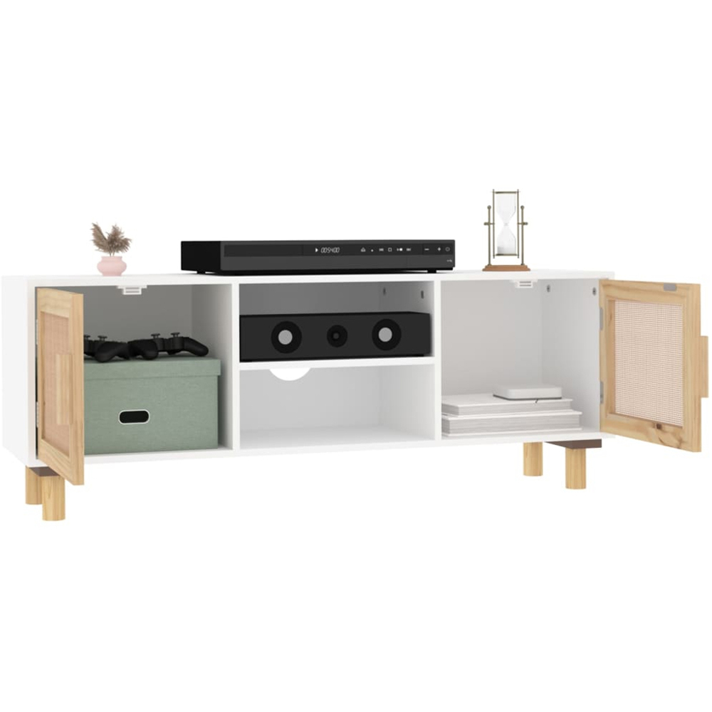 vidaXL 2 Door 2 Shelf White and Natural Rattan TV Cabinet Image 3