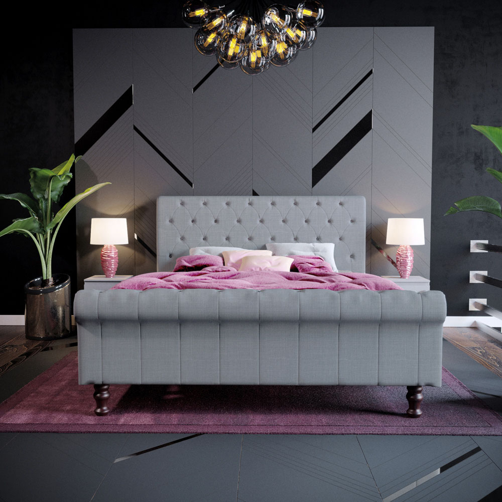 Vida Designs Violetta King Size Light Grey Linen Bed Frame Image 7