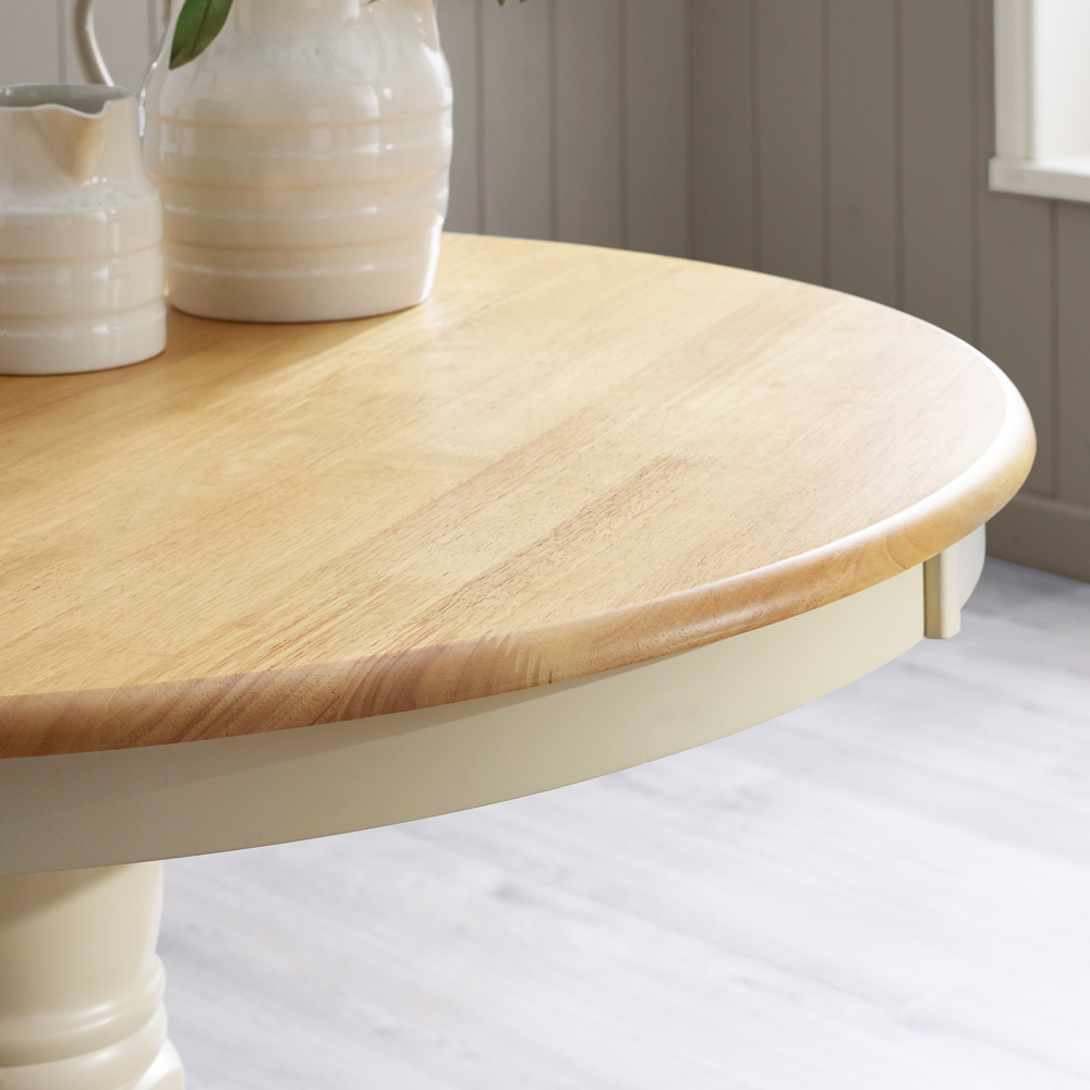 Furniturebox Bodmin 4 Seater Round Wooden Dining Table Cream and Oak Effect Image 3