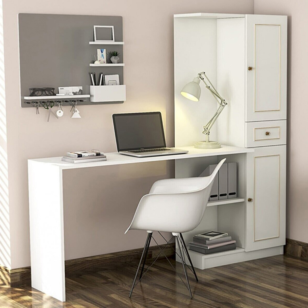 MARIE Gold White Home Office Desk with Bookcase Image 5