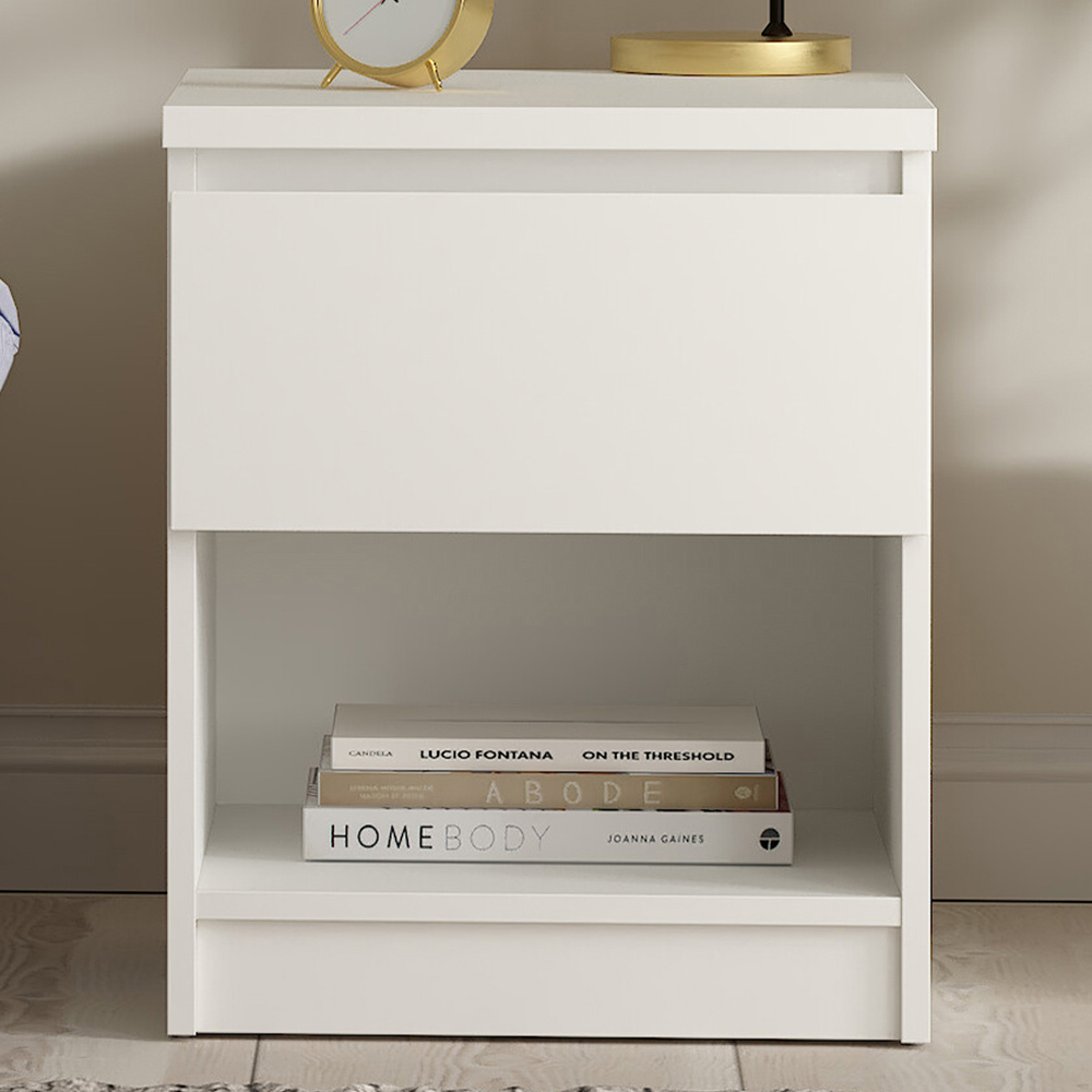 Florence Naia Single Drawer Single Shelf White Bedside Table Image 1