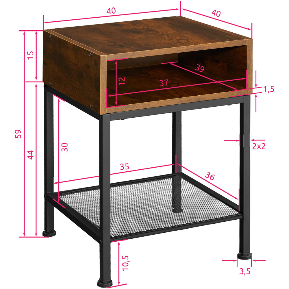 tectake Harlow 2 Compartment Dark Wood Bedside Table Image 8