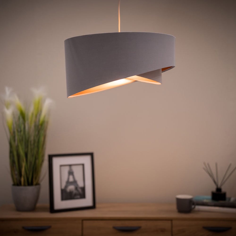 ValueLights Trekan Grey and Metallic Copper Pendant Lamp Shade Wilko