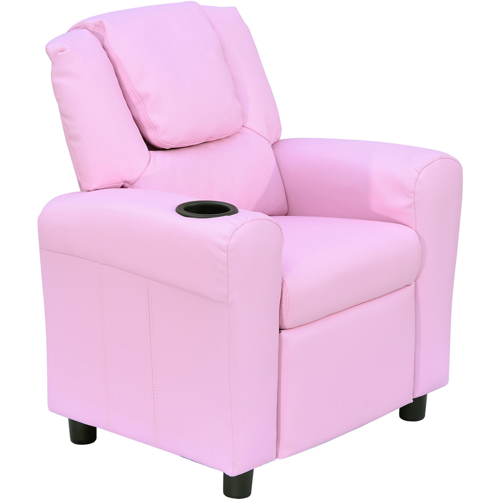 HOMCOM Kids Single Seat Pink Sofa with Cup Holder Image 2