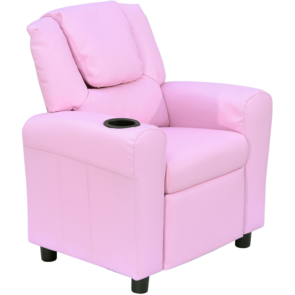 Portland Kids Single Seat Pink Sofa with Cup Holder Image 2