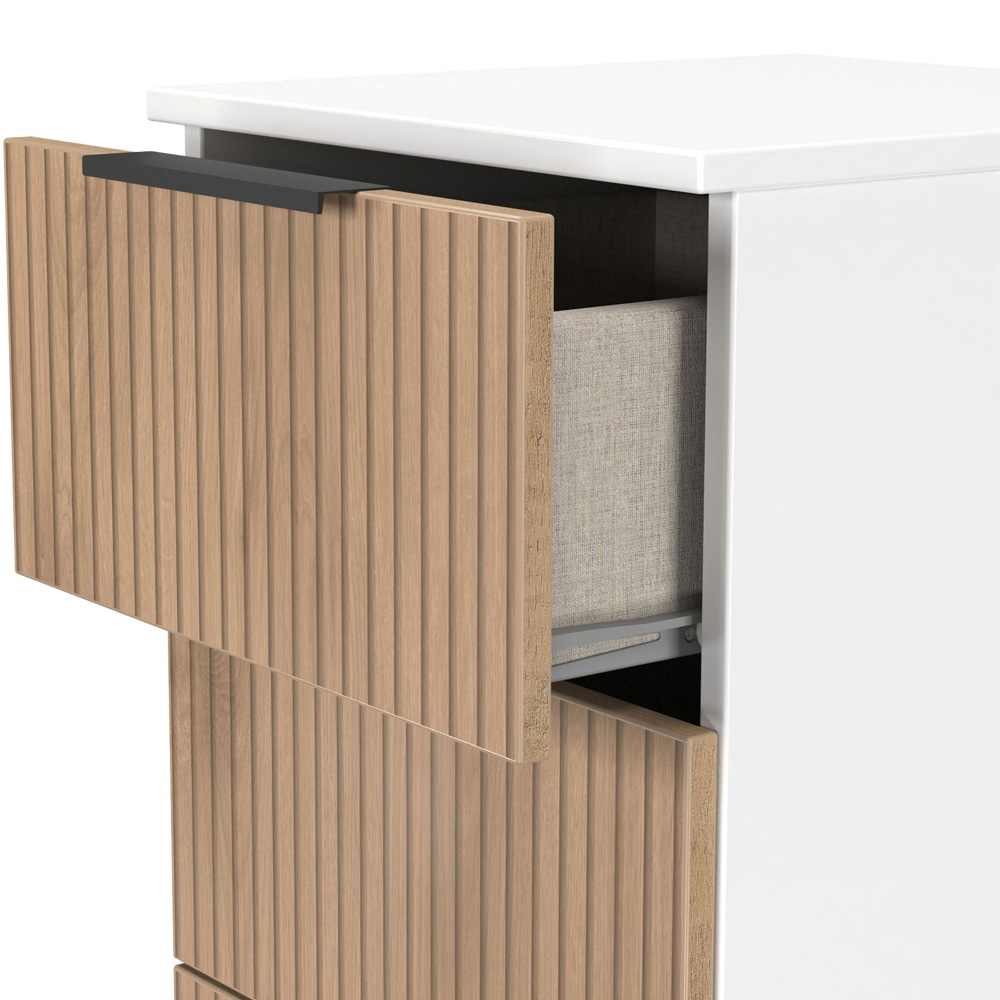 Crowndale Java 5 Drawer Slatt Effect and White Tall Bedside Cabinet Image 5