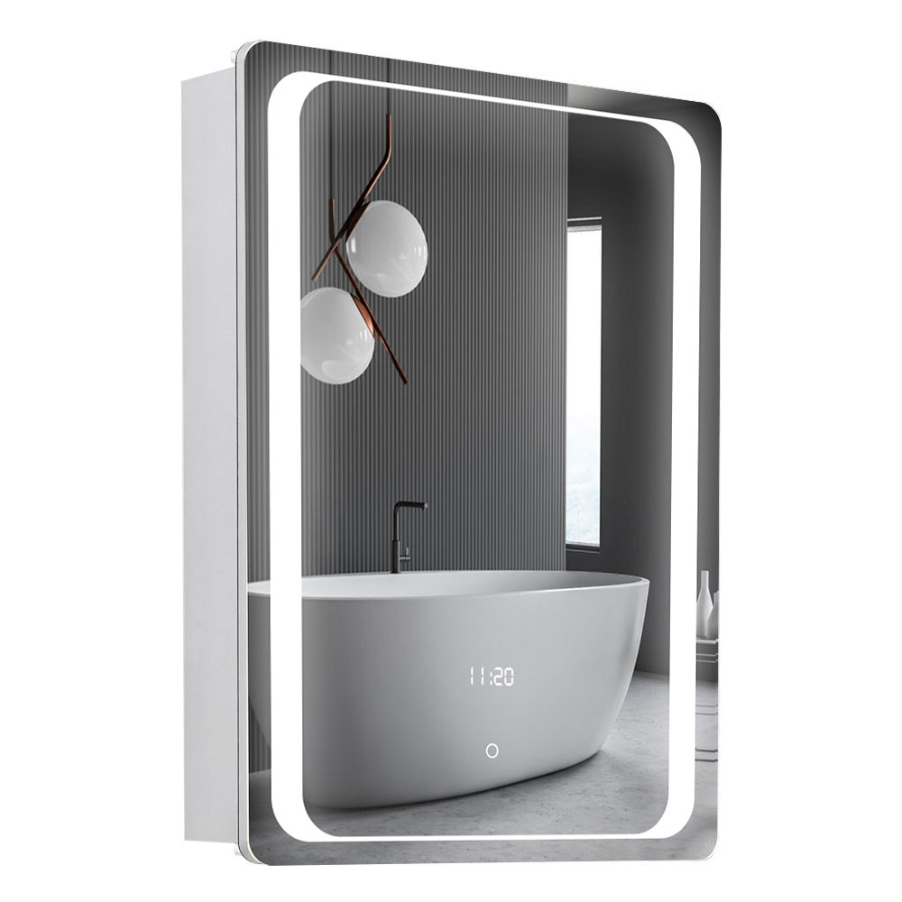Living and Home White LED Mirror Bathroom Cabinet with Electronic Clock Image 3