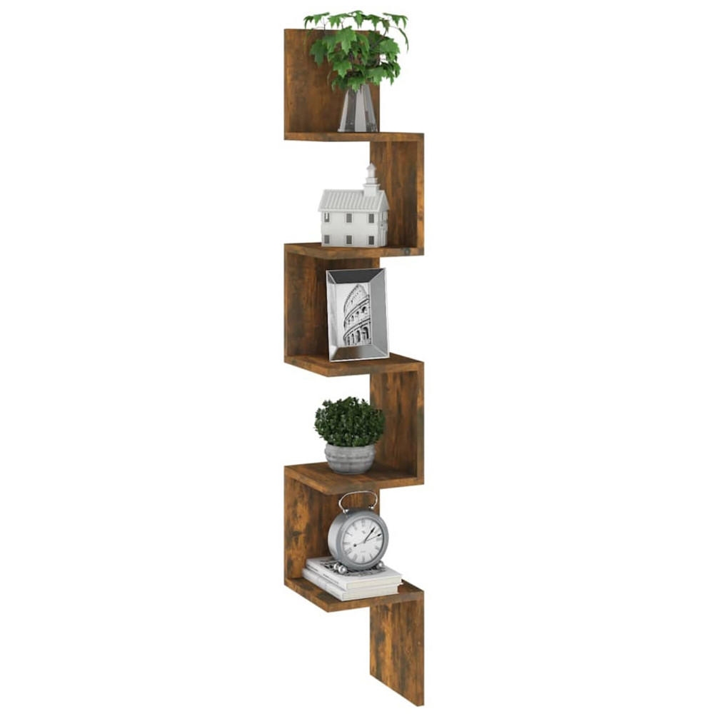vidaXL 5 Shelf Smoked Oak Floating Corner Wall Shelf Image 4