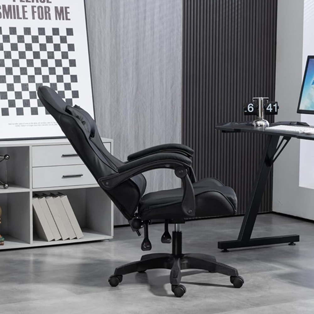 Home Treats Black Reclining Gaming Chair with Lumber Cushion Image 6