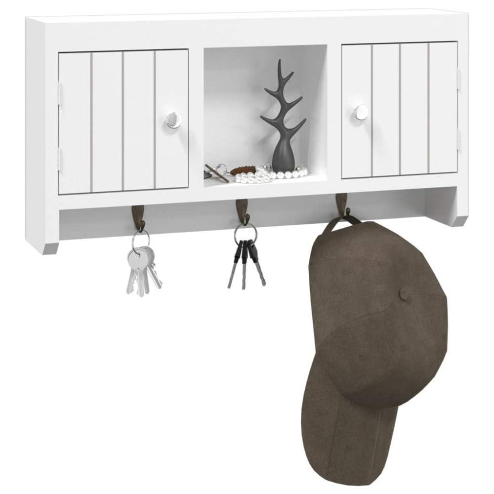 vidaXL 2 Door Single Shelf White Key Cabinet with Hooks Image 3