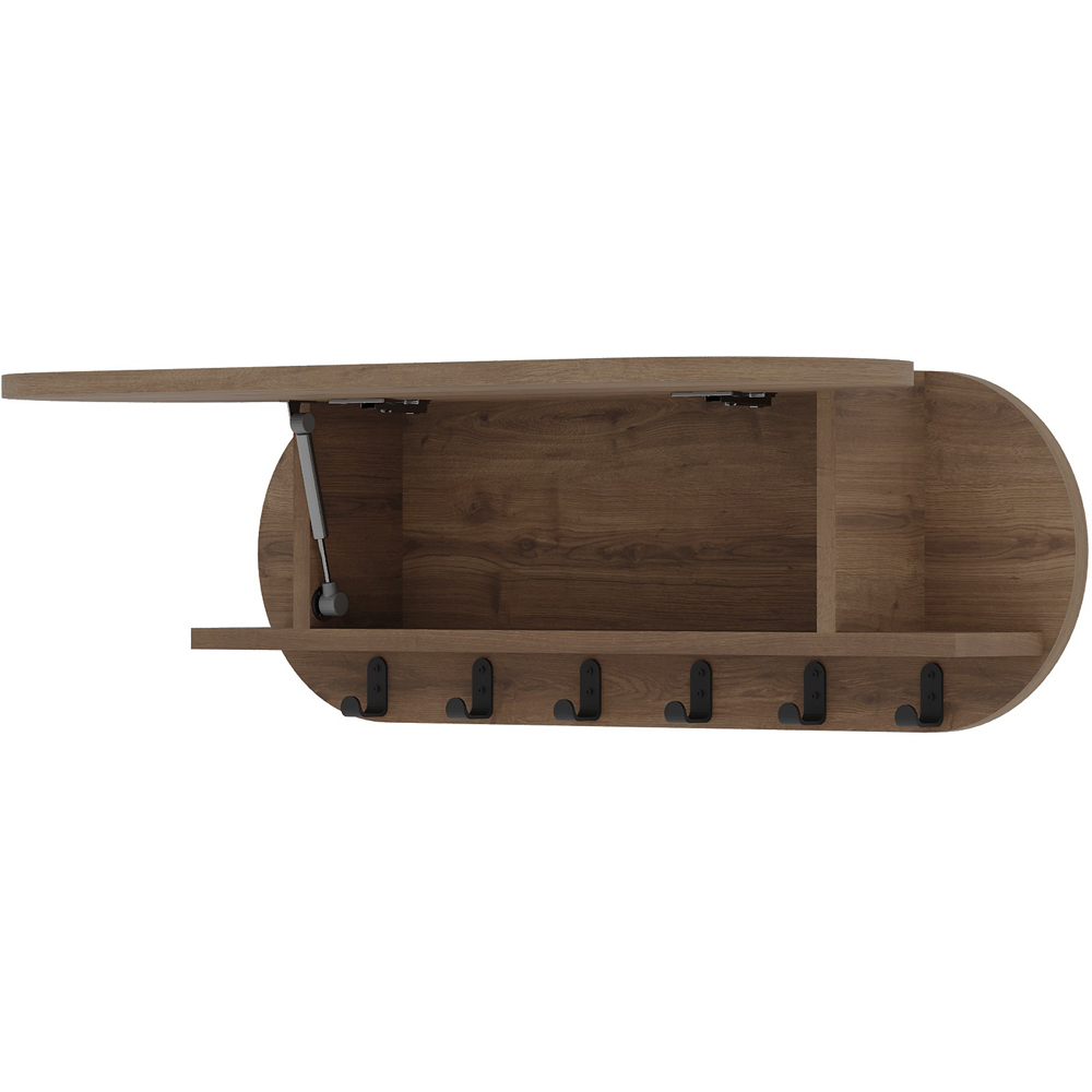 Decortie Kroma 6 Hook Single Door Dark Oak Modern Wall Mounted Coat Hanger with Storage Cabinet Image 1