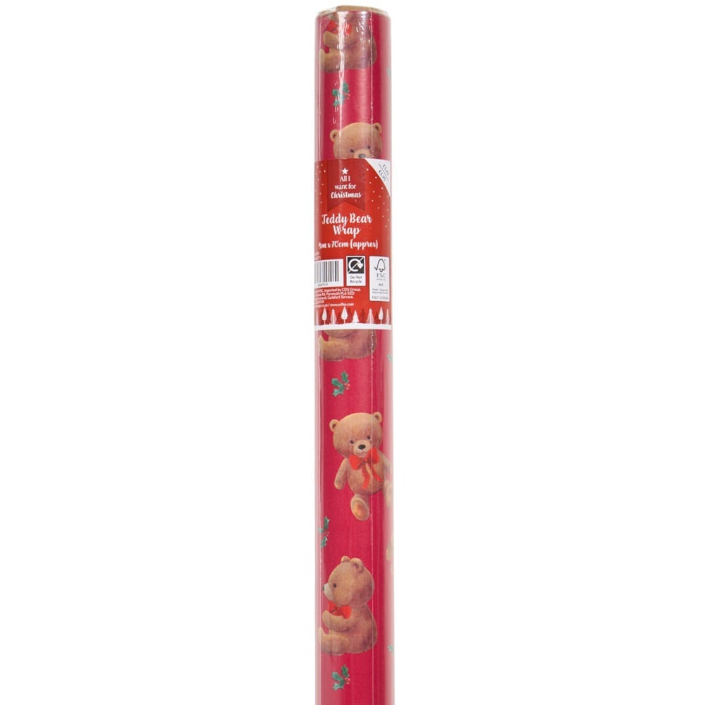 Teddy Bear Wrapping Paper Red Image 1