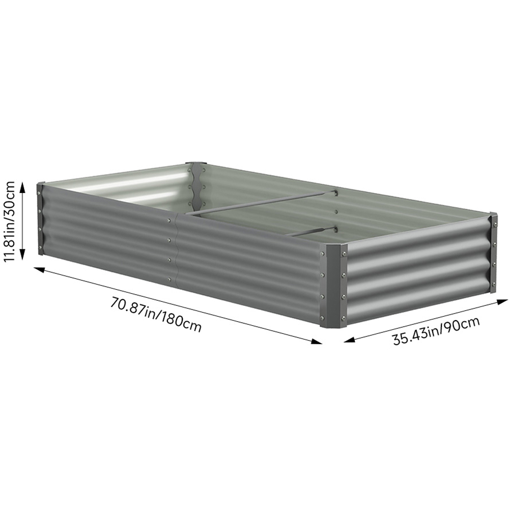 Living and Home Grey Large Rectangular Galvanised Steel Raised Garden Bed 180 x 90cm Image 8