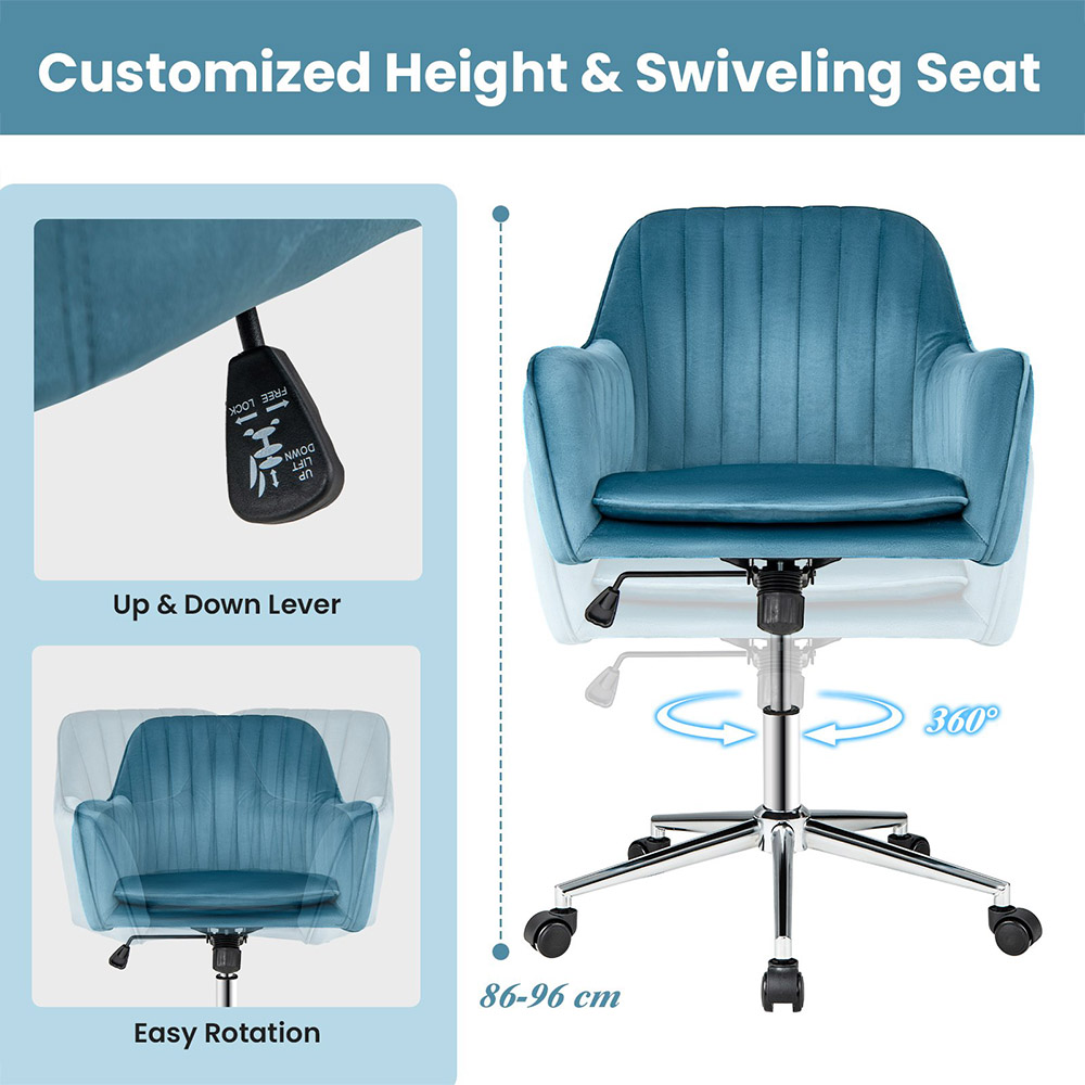 Costway Blue Velvet Adjustable Office Chair Image 8