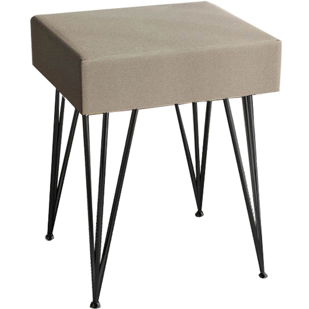 CARME Home Olivia Dove Grey Velvet Padded Stool with Black Hairpin Legs Image 2