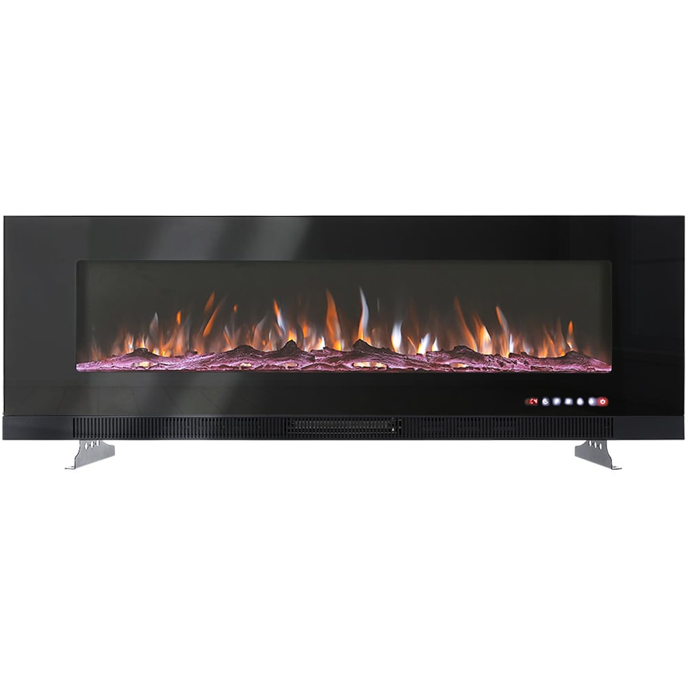 Living and Home Wall Mounted Recessed Electric Fireplace with Faux Log and Pebble Accents 60 inch Image 1