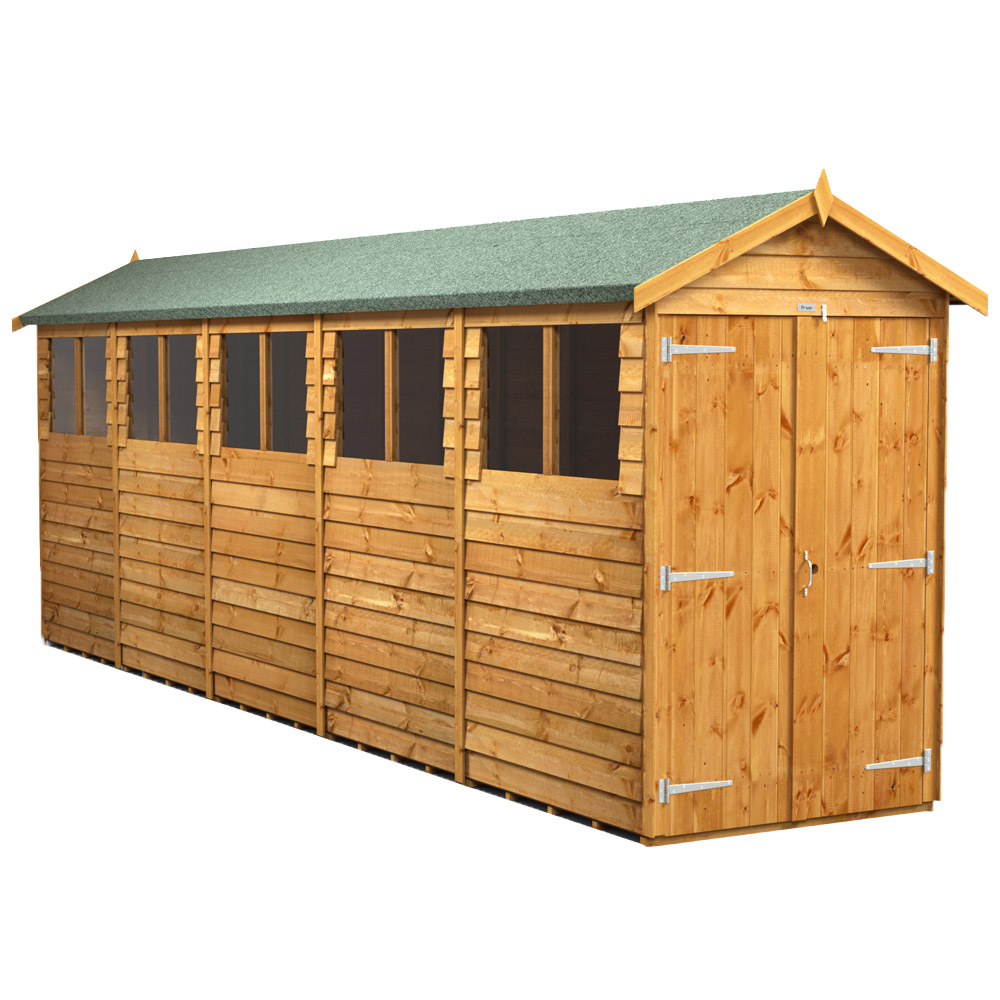 Power Sheds 20 x 4ft Double Door Overlap Apex Wooden Shed with Window Image 1