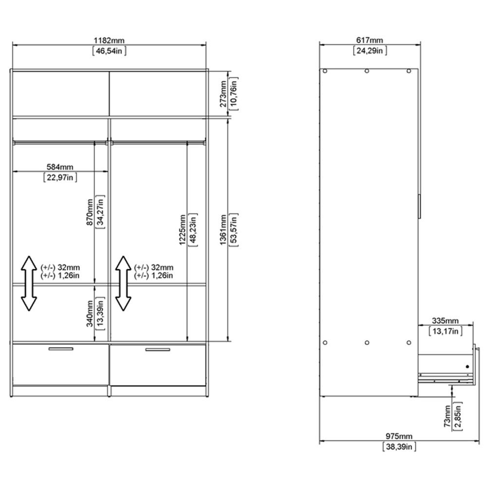 Florence Line 2 Door 2 Drawer Black and Jackson Hickory Oak Wardrobe Image 9