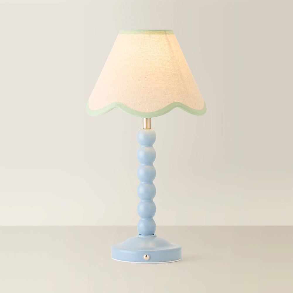 ValueLights Bobble Green Scallop Shade Blue Rechargeable Wooden LED Table Lamp Image 5
