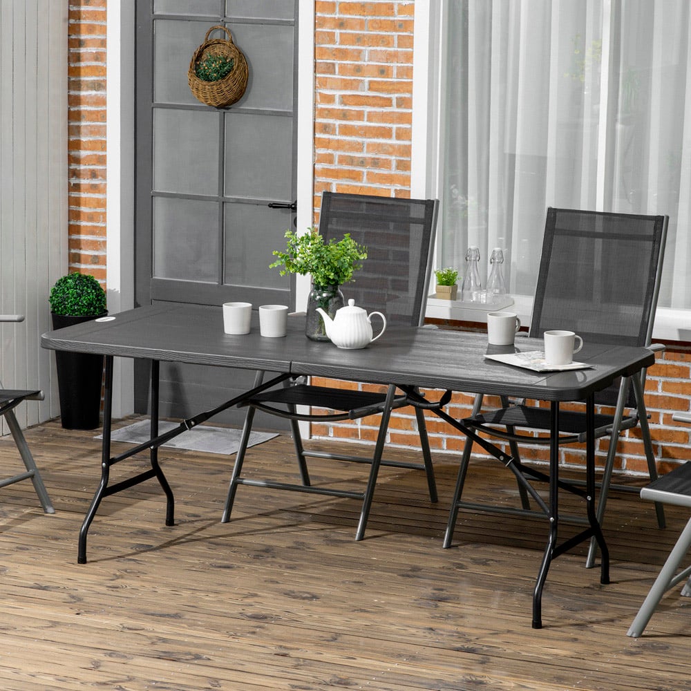 Outsunny 6 Seater Black Folding Garden Dining Table Image 4