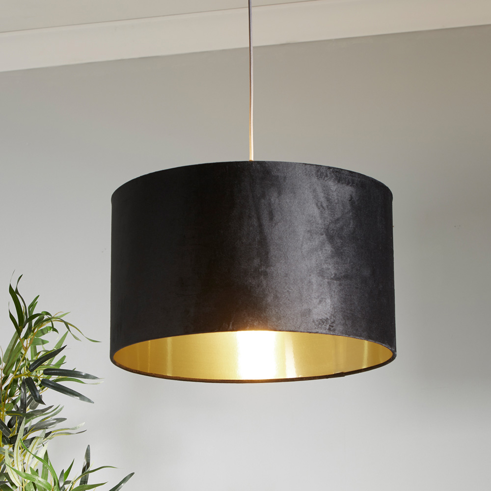 Lighting Collection Black Brushed Golden Inner Velvet Drum Shade 45cm Image 2