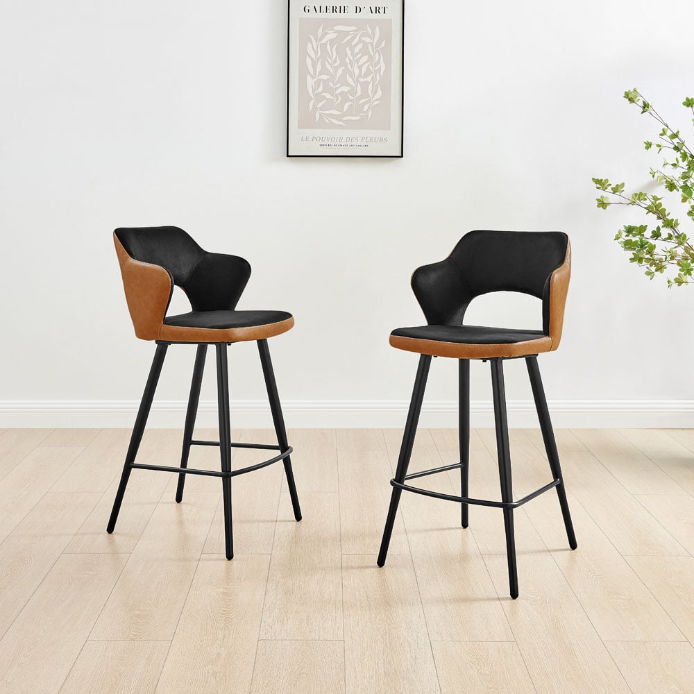 Furniturebox Koda Black and Tan Velvet Faux Leather Bar Stool Set of 2 Image 6