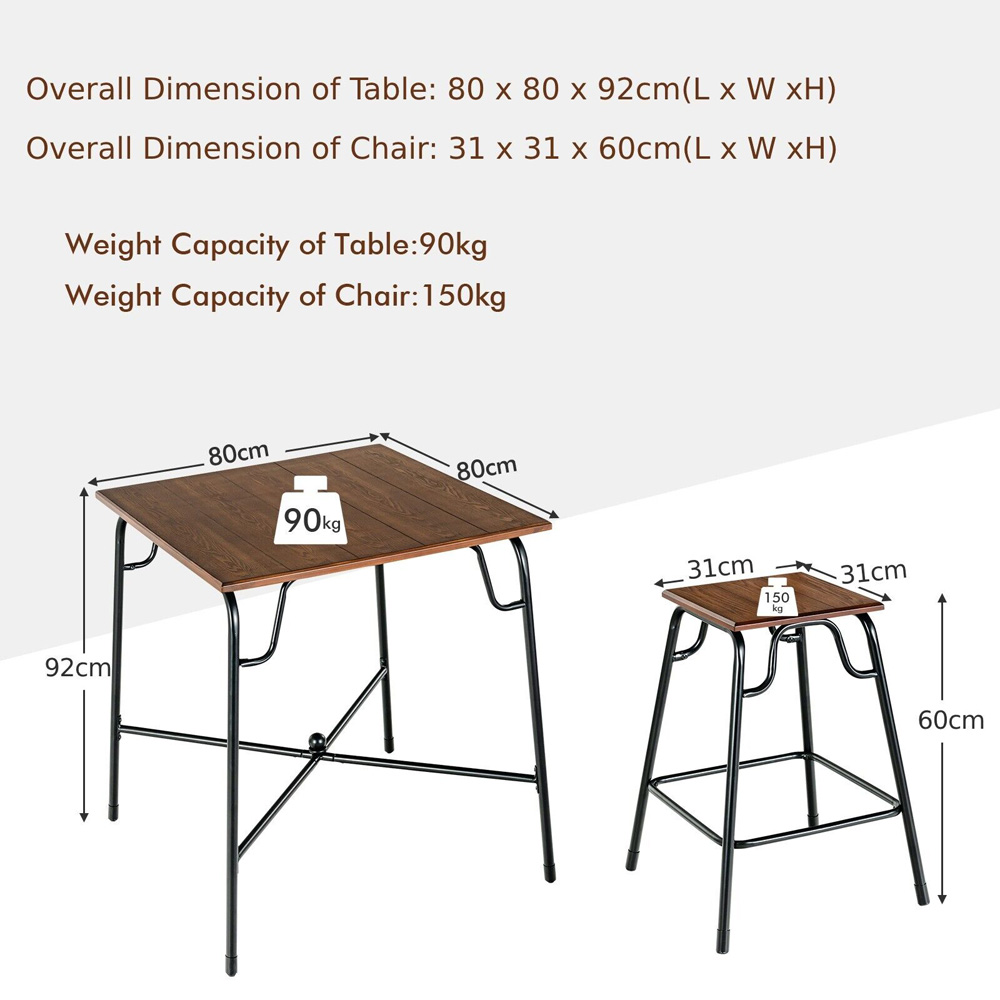 Costway 4 Seater Bar Table Set Rustic Brown Image 9