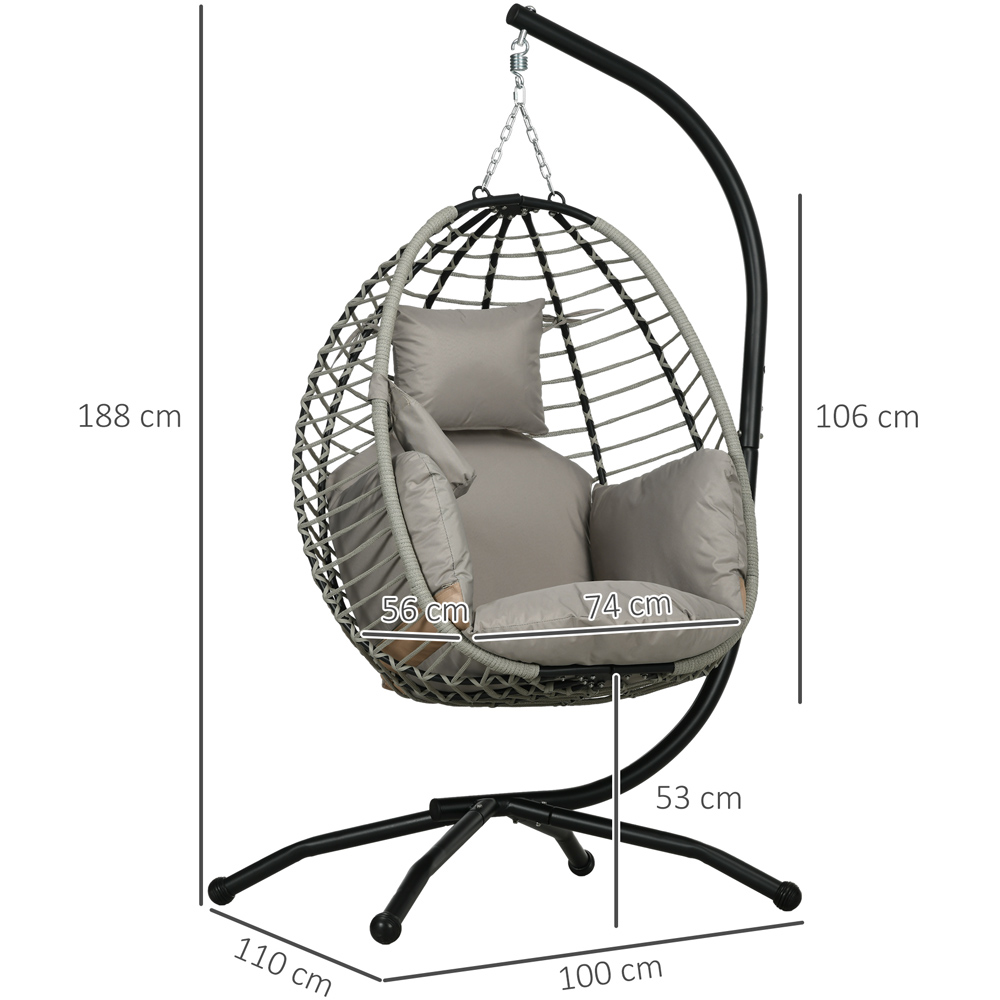 Outsunny Grey and Black Foldable Egg Chair with Cushion Image 8