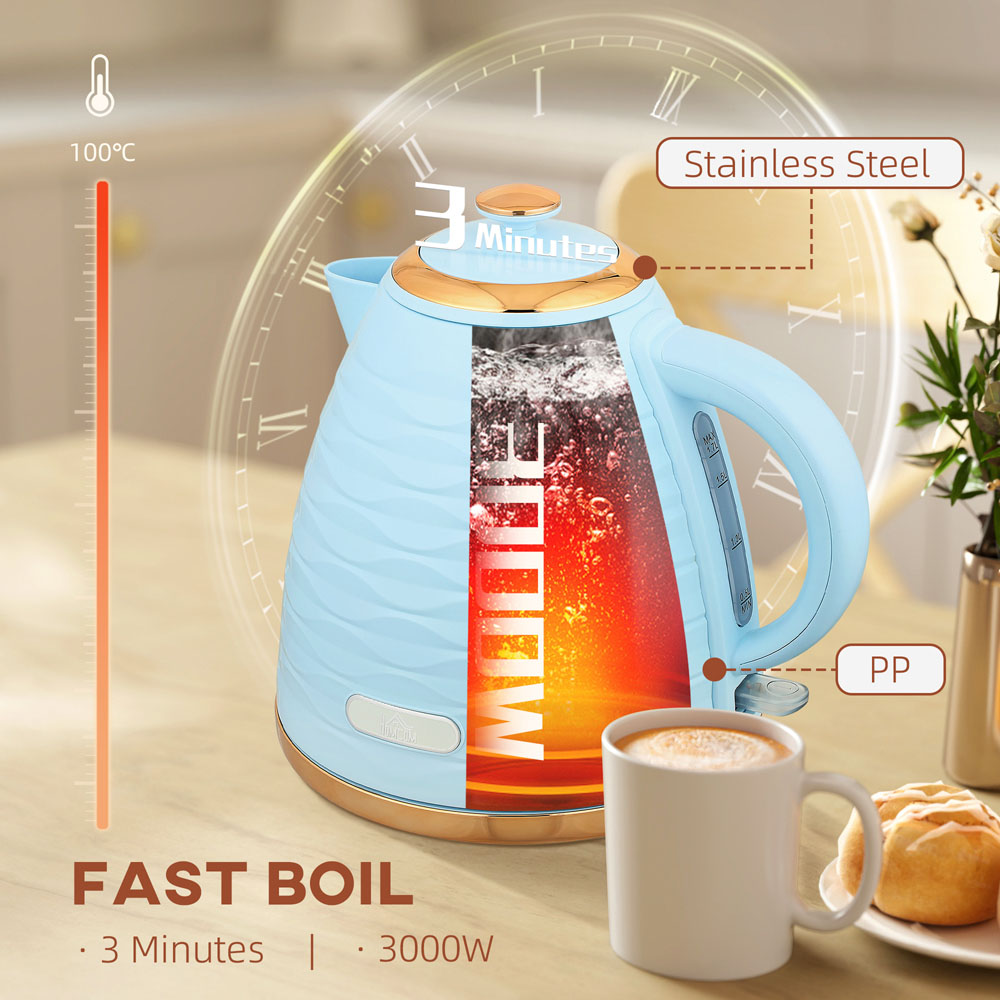 HOMCOM 800-207V70LB Light Blue Ripple 1.7L Electric Kettle 3kW Image 4