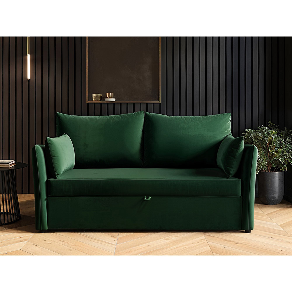 Solace+Co Skyler 2 Seater Bottle Green Velvet Sofa Bed Image 4