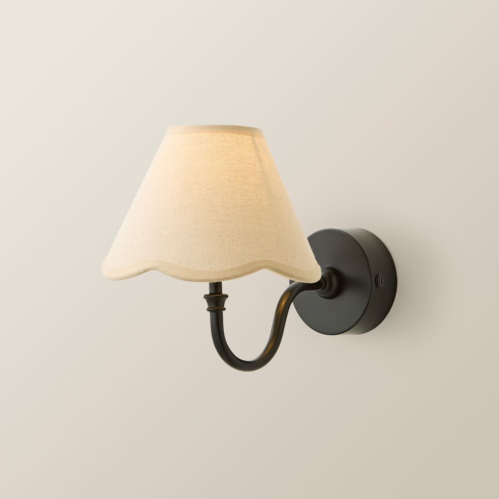 ValueLights Lowe Natural Scallop Flower Shade Black Rechargeable Wall Light with Bulb Image 3