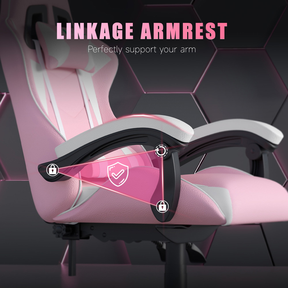 Rattrix Pink PU Leather Reclining High Back Gaming Chair with Headrest and Lumbar Support Image 5