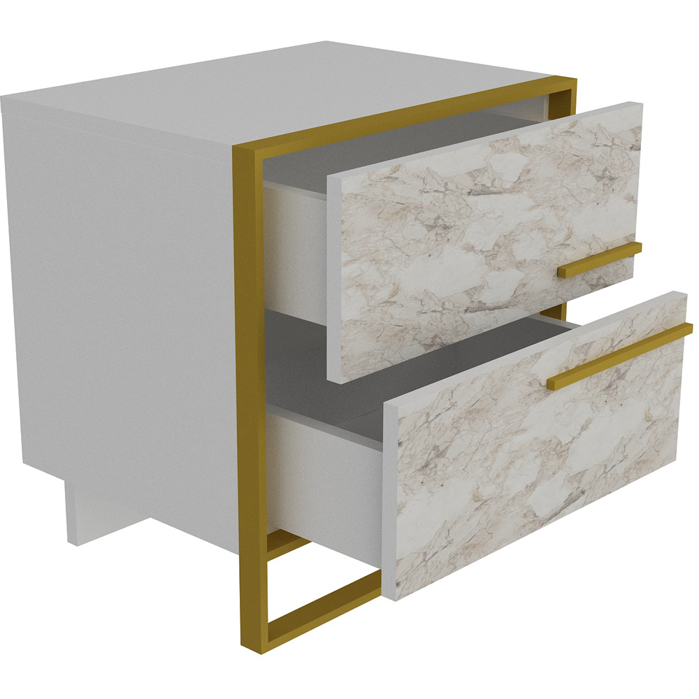 Decorotika Polka 2 Drawer White Marble Effect and Gold Bedside Table Image 3