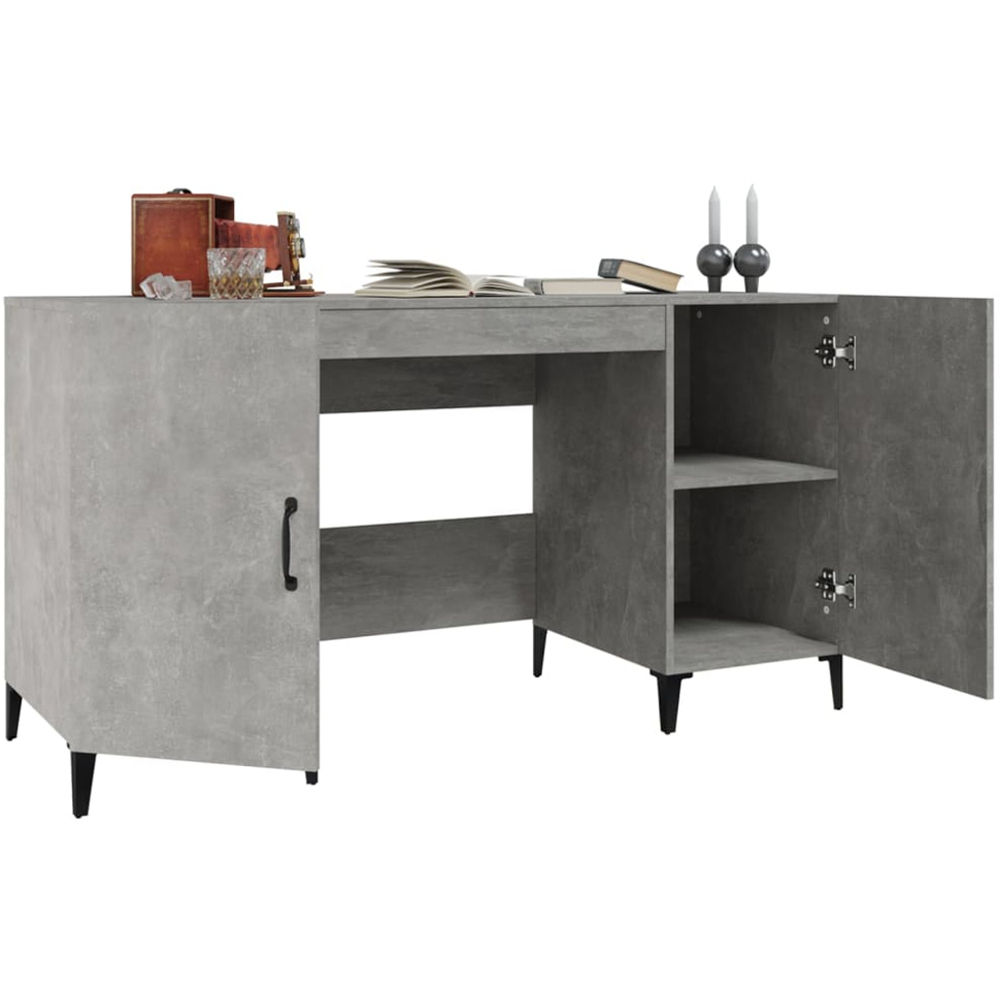 vidaXL 2 Door Computer Desk Concrete Grey and Black Image 4